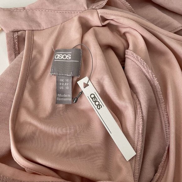 ASOS Mauve Pink Dress Open Slit Back Long Sleeve Demure High Neck Office Size 10 - Picture 6 of 10